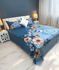 Reactive Twill Panel Double Bed Sheet-1684-777